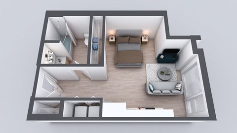 Floor plan for studio, 1 bath, 517 sqft